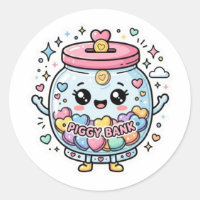 Cute Kawaii Piggy Bank Charity Jar Heart CoSticker