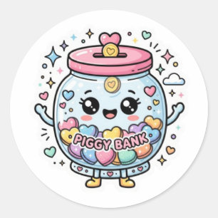 Cute Kawaii Piggy Bank Charity Jar Heart CoSticker Classic Round Sticker