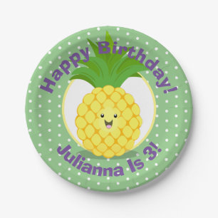Cute kawaii pineapple cartoon illustration paper plate