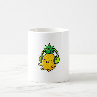 Cute Kawaii Pineapple Wearing Headphones SuSticker Coffee Mug