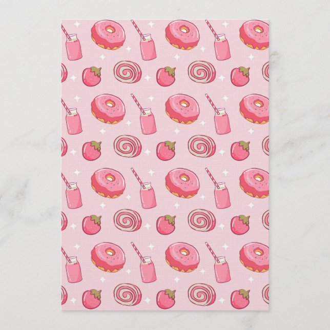 Cute Kawaii Pink Aesthetic Foods Seamless Pattern Invitation (Front)