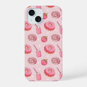 Cute Kawaii Pink Aesthetic Foods Seamless Pattern iPhone 15 Case