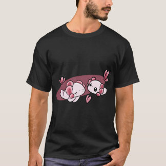 Cute kawaii pink axolotl pair floating illustratio T-Shirt