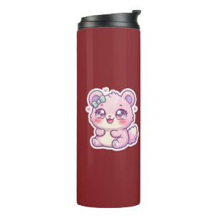 Cute Kawaii Pink Bear Pastel Chibi Kitten Heart St Thermal Tumbler