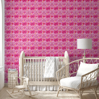 Cute Kawaii Pink Bows Nursery Girl Room Wallpaper