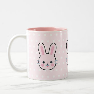 Cute Kawaii Pink Bunny and Polka Dots Two-Tone Coffee Mug