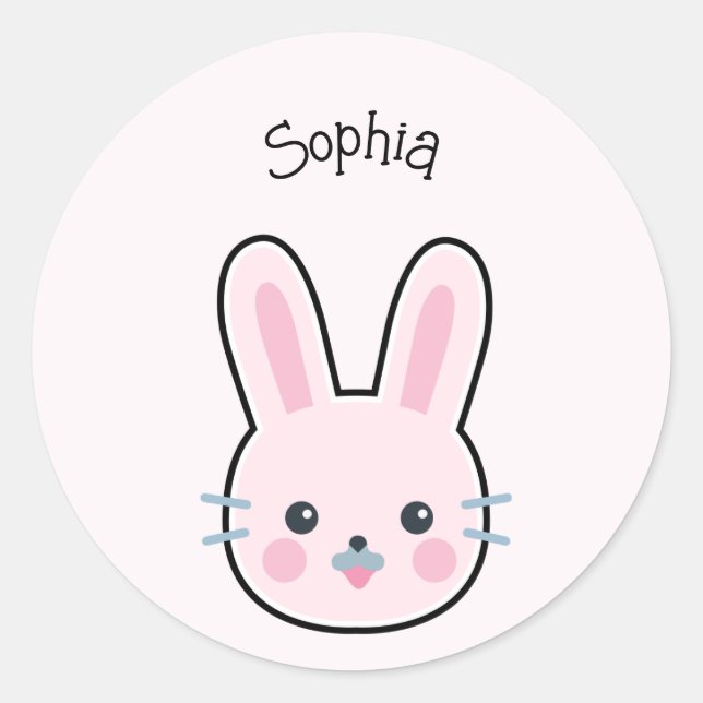 Cute Kawaii Pink Bunny Classic Round Sticker (Front)