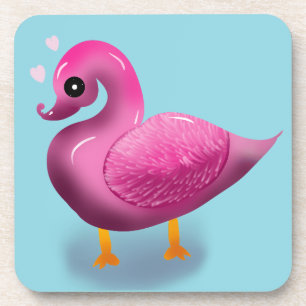 Cute Kawaii Pink Duck & Hearts Nursery Art Coaster