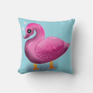 Cute Kawaii Pink Duck & Hearts Nursery Art Cushion