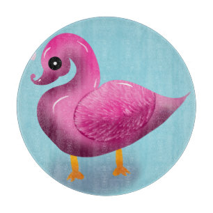 Cute Kawaii Pink Duck & Hearts Nursery Art Cutting Board