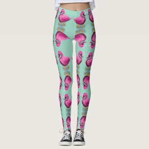 Cute Kawaii Pink Duck & Hearts Nursery Art Leggings