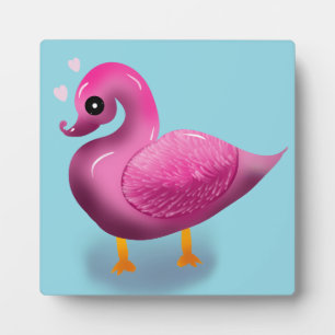 Cute Kawaii Pink Duck & Hearts Nursery Art Plaque