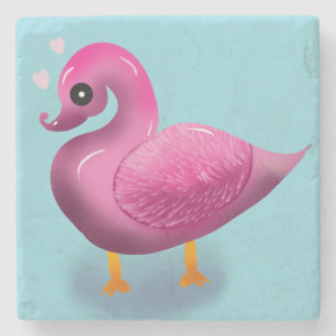 Cute Kawaii Pink Duck & Hearts Nursery Art Stone Coaster