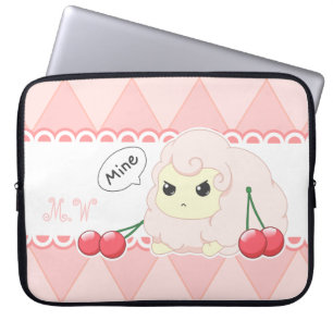 Cute kawaii pink fiesty sheep with cherries laptop sleeve