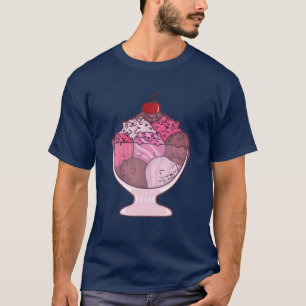 Cute Kawaii Pink Icecream Sundae Kitten Scoops Cat T-Shirt