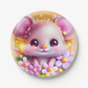 Cute Kawaii Pink Mouse  Paper Plate