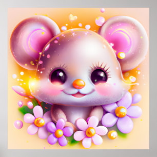 Cute Kawaii Pink Mouse Poster