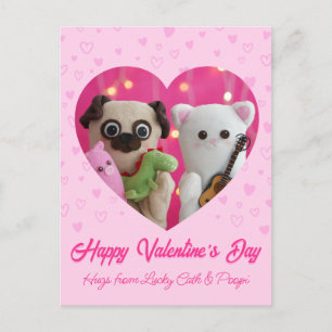 Cute Kawaii Pink Pastel Hearts Valentine’s Day Holiday Postcard