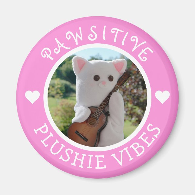 Cute Kawaii Pink Pawsitive Plushie Vibes Photo Magnet (Front)