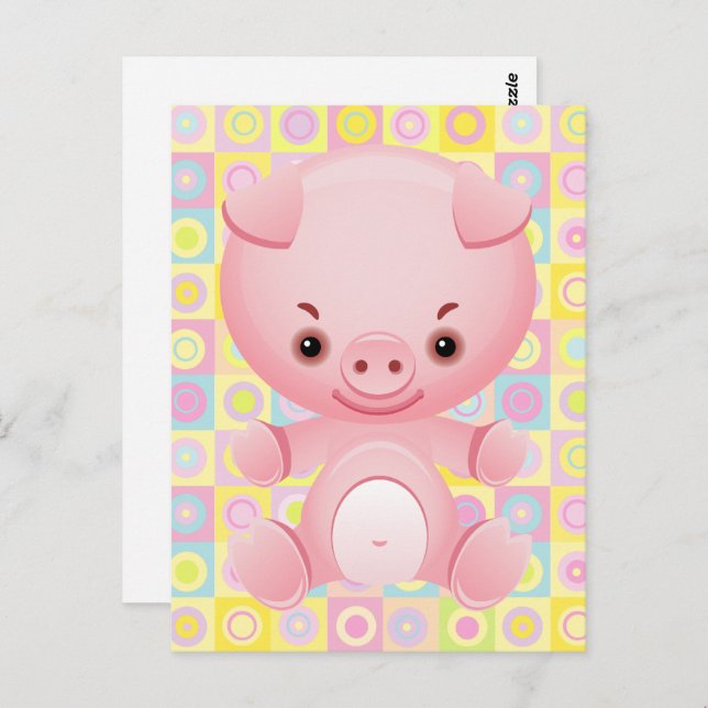 Cute Kawaii PINK pIG Pattern PostCARD (Front/Back)