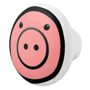 Cute Kawaii Pink Piggy Pig Face Front Ceramic Knob