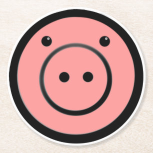 Cute Kawaii Pink Piggy Pig Vector Art Round Paper Coaster