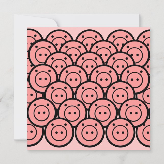 Cute Kawaii Pink Pigs & Piglets Pattern Vector Art Card (Front)
