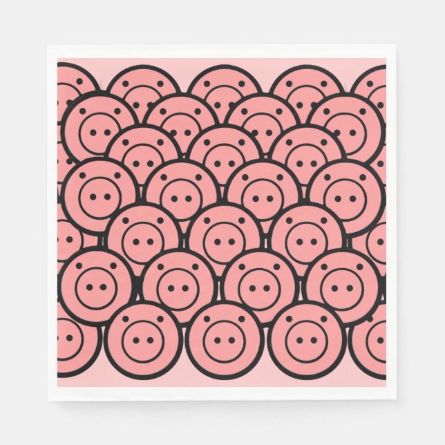 Cute Kawaii Pink Pigs & Piglets Pattern Vector Art Napkin (Front)