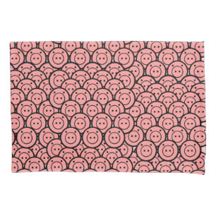 Cute Kawaii Pink Pigs & Piglets Pattern Vector Art Pillowcase