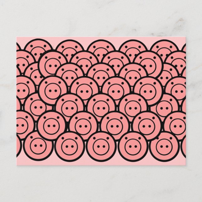 Cute Kawaii Pink Pigs & Piglets Pattern Vector Art Postcard (Front)