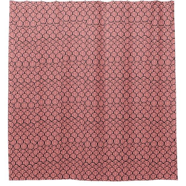 Cute Kawaii Pink Pigs & Piglets Pattern Vector Art Shower Curtain (Front)