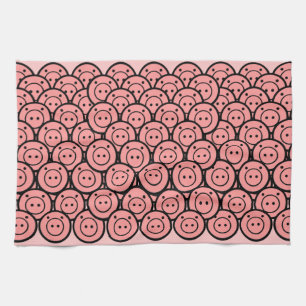 Cute Kawaii Pink Pigs & Piglets Pattern Vector Art Tea Towel