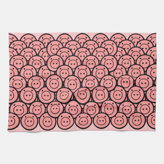 Cute Kawaii Pink Pigs & Piglets Pattern Vector Art Tea Towel (Horizontal)