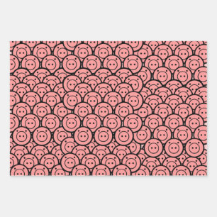 Cute Kawaii Pink Pigs & Piglets Pattern Vector Art Wrapping Paper Sheet