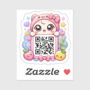Cute Kawaii Pink QR Code Character Floral Pastel R