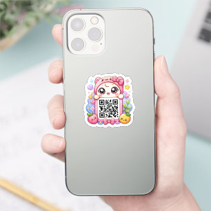 Cute Kawaii Pink QR Code Character Floral Pastel R