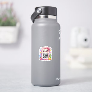 Cute Kawaii Pink QR Code Character Floral Pastel R