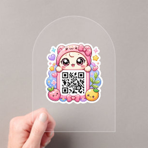 Cute Kawaii Pink QR Code Character Floral Pastel R Acrylic Invitations