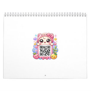 Cute Kawaii Pink QR Code Character Floral Pastel R Calendar