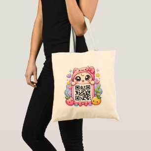 Cute Kawaii Pink QR Code Character Floral Pastel R Tote Bag