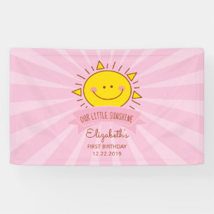Cute Kawaii Pink Sunshine Kids 1st Birthday Party Banner