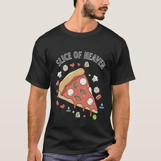 Cute Kawaii Pizza Slice – ‘Slice of Heaven’ Foodie T-Shirt (Front)