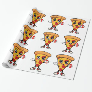 Cute Kawaii Pizza Wrapping Paper for Kids Birthday