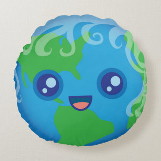 Cute Kawaii Planet Earth Round Cushion
