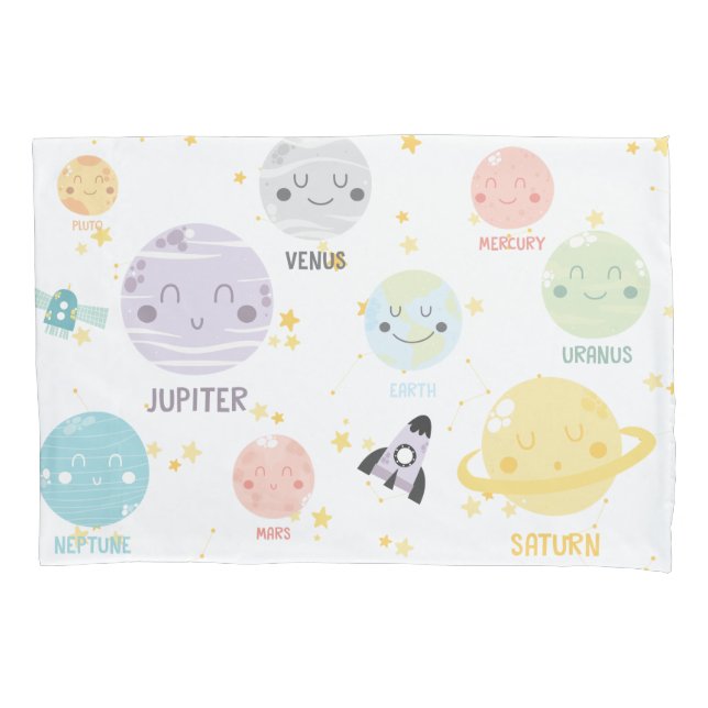 Cute Kawaii Planet Solar System Kid's Pillowcase (Front-Left)