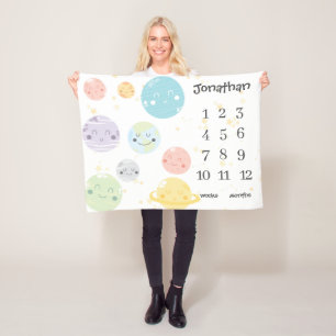 Cute Kawaii Planets Stars Baby Milestone Fleece Blanket