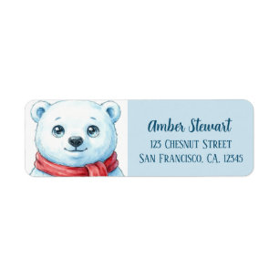 Cute Kawaii Polar Bear Christmas Personalised Return Address Label