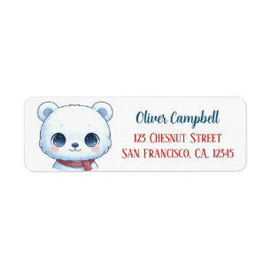 Cute Kawaii Polar Bear Christmas Personalised Return Address Label