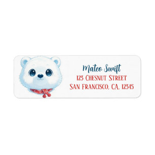 Cute Kawaii Polar Bear Christmas Personalised Return Address Label