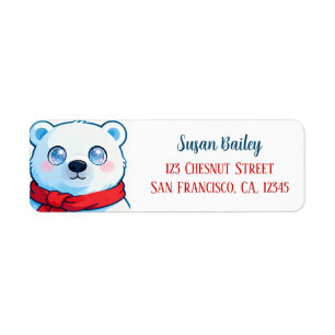 Cute Kawaii Polar Bear Christmas Personalised Return Address Label